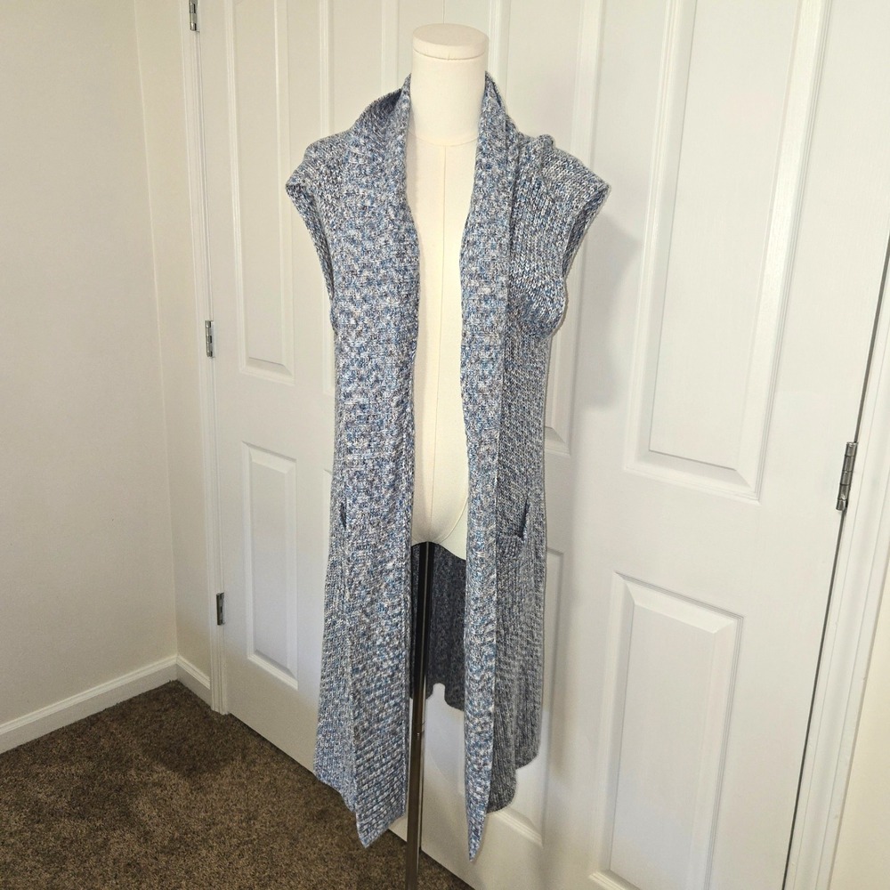 Cabi Cardigan Vest Womens Small Blue Marled Knit Longline Open Front 3165